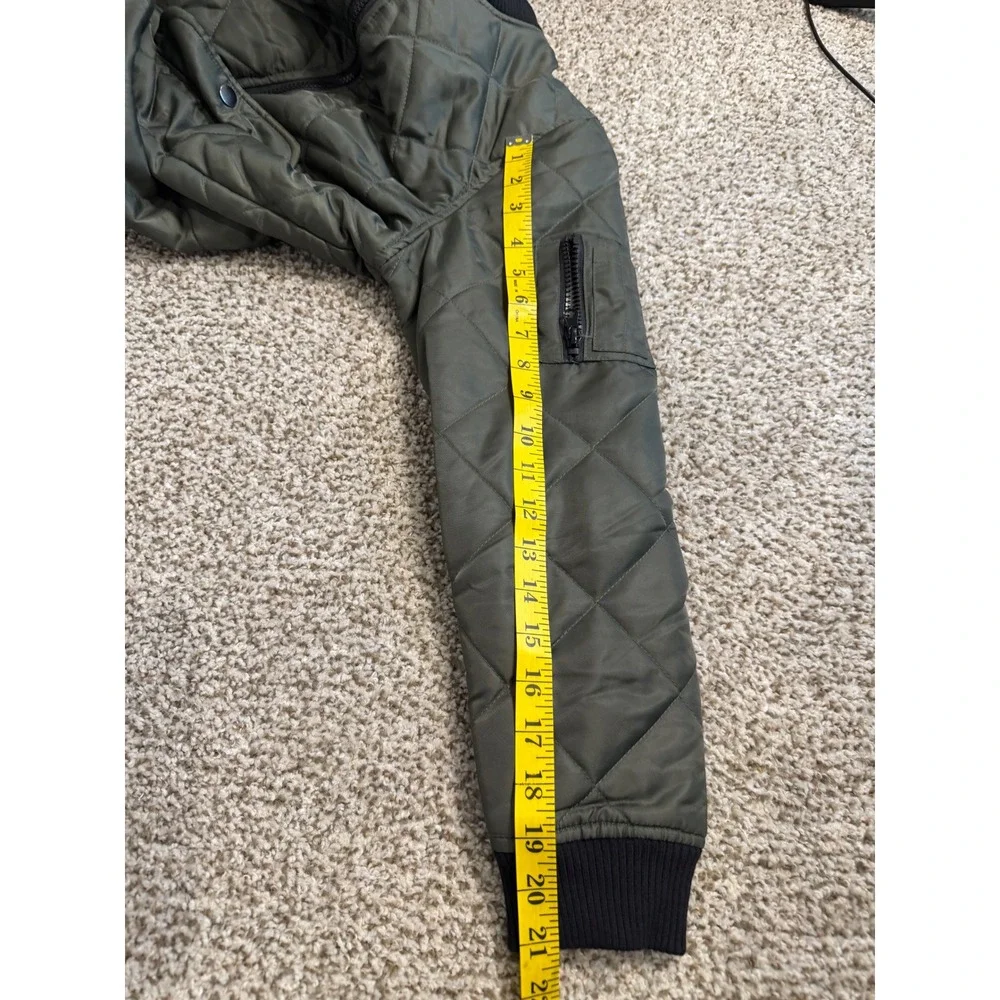 Capsule boys Olive Green Quilted Bomber Jacket Black Hooded Full Zip Large